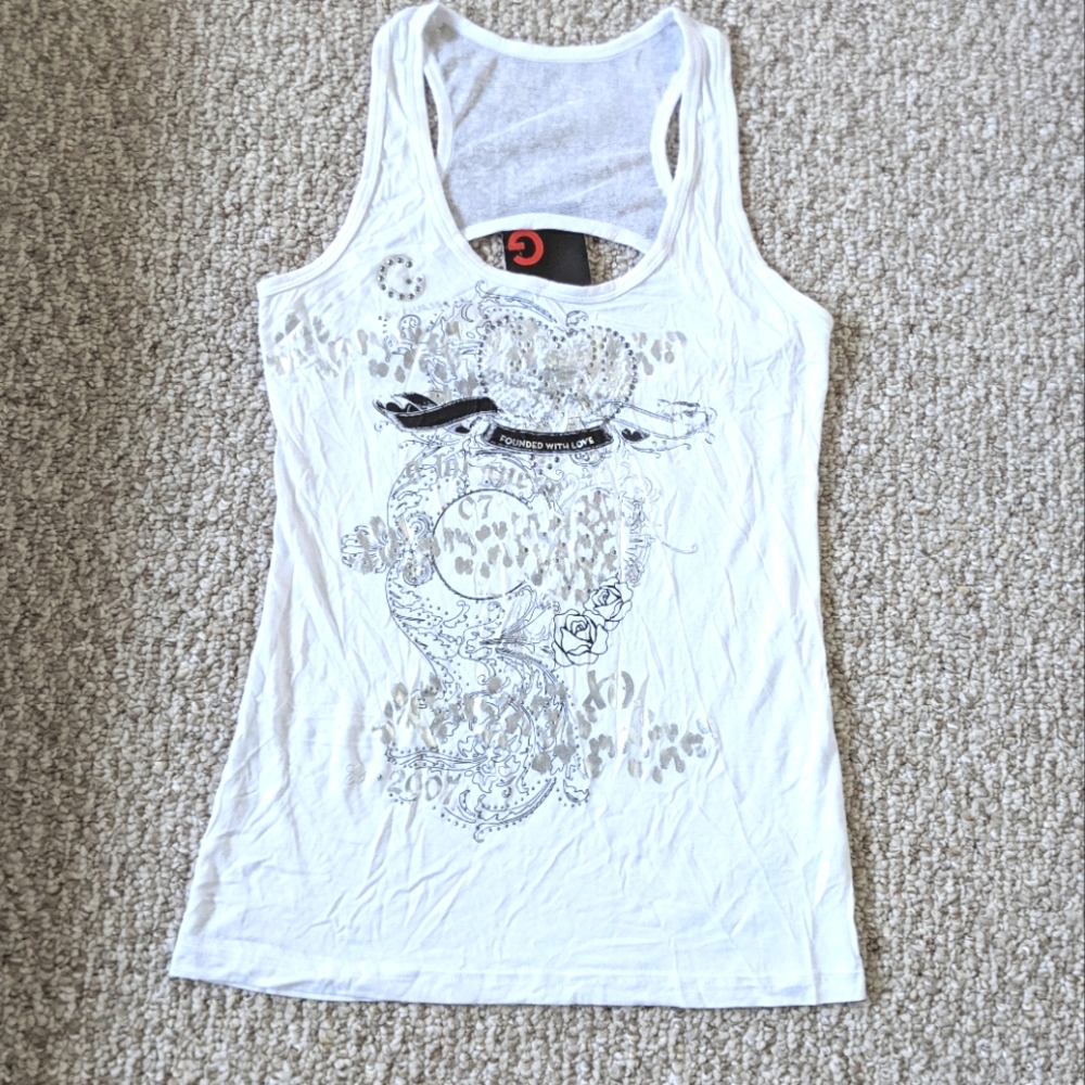 White Mesh Cutout Back Tank Top by G by Guess